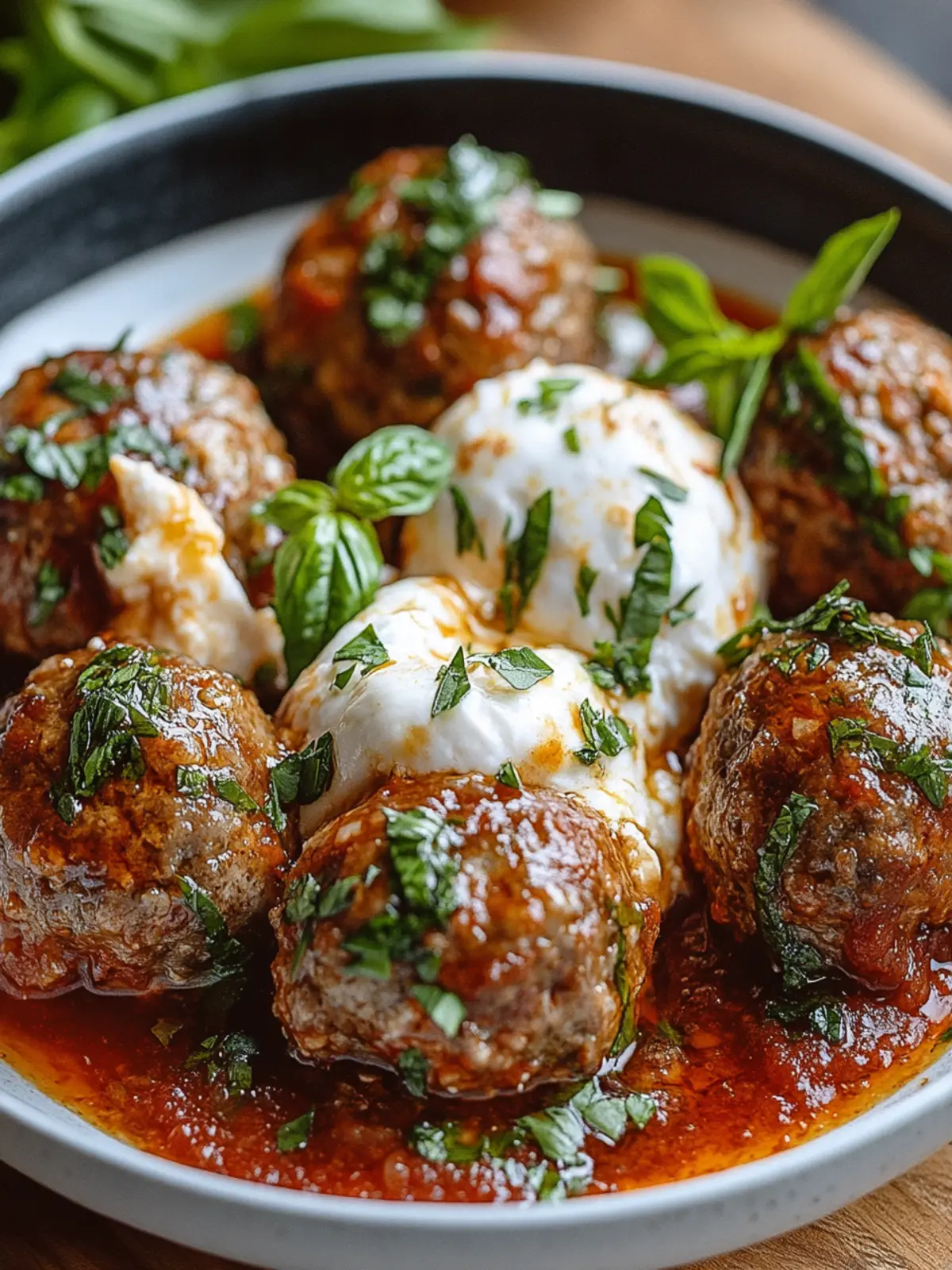 Burrata-Stuffed Meatballs: Creamy Comfort in Every Bite 2 Burrata-Stuffed Meatballs