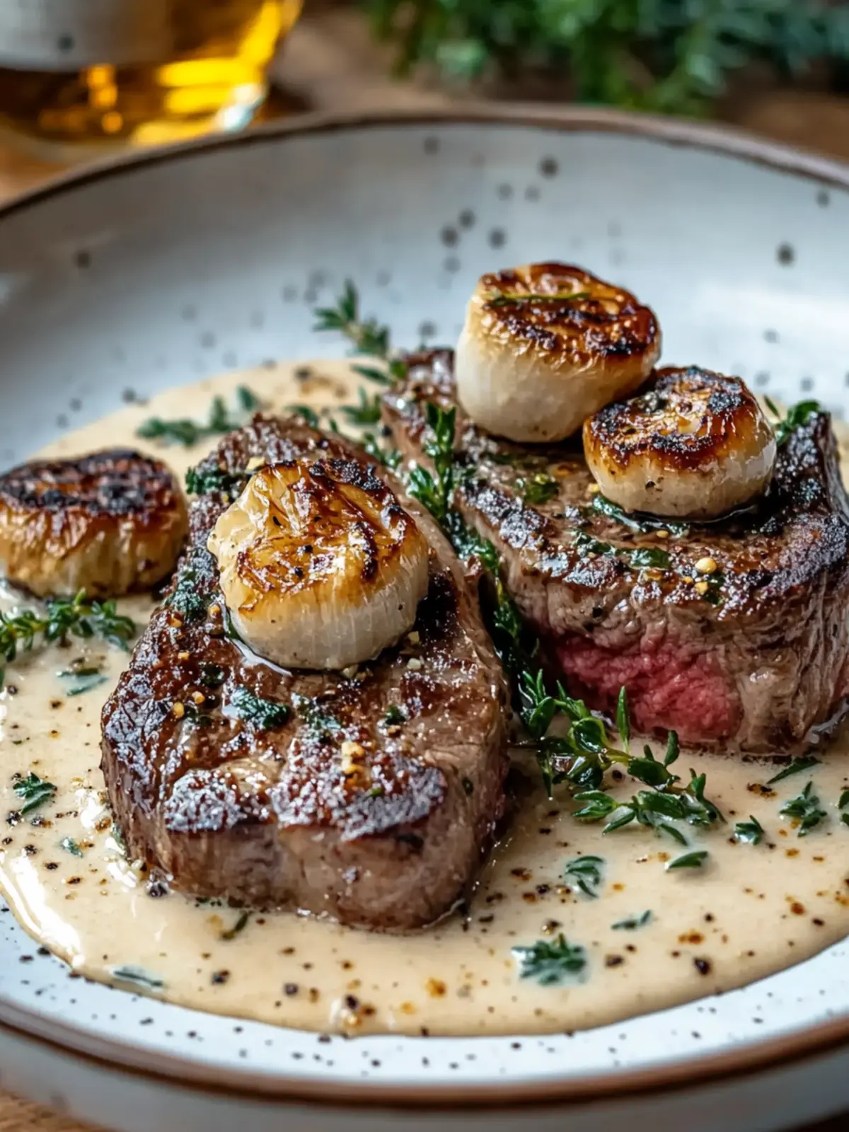 Seared Steak with Bourbon Garlic Cream Sauce for Savory Indulgence 4 Seared Steak with Bourbon Garlic Cream Sauce