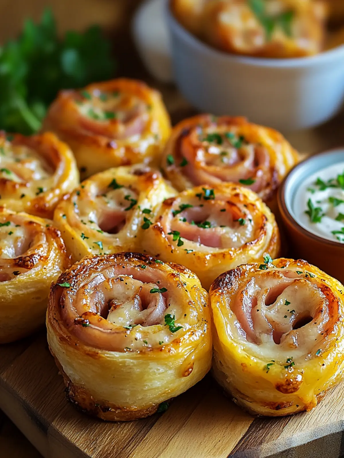 Delicious Baked Ham and Cheese Rolls with Honey Mustard Sauce 2 Baked Ham and Cheese Rolls