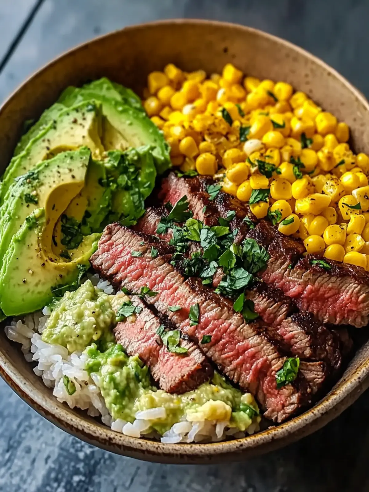 Savor the Bold Steak, Avocado & Roasted Corn Bowl Experience 4 Steak, Avocado & Roasted Corn Bowl