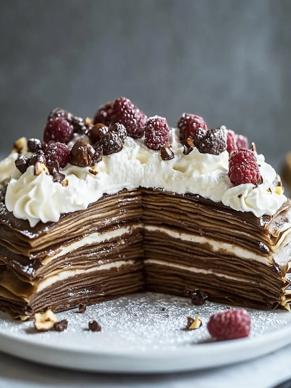 Indulge in Rich Chocolate Hazelnut Crepe Cake Layers 3 Chocolate Hazelnut Crepe Cake