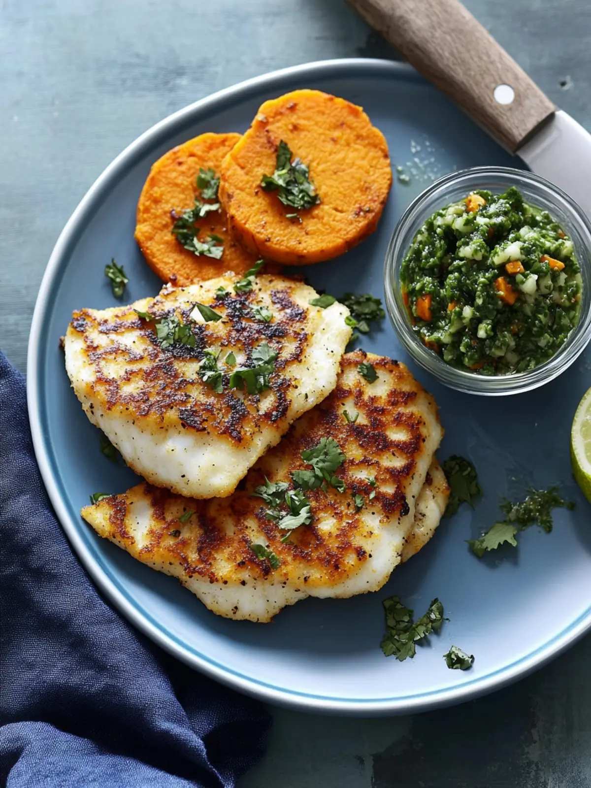 Tasty Tilapia with Sweet Potato Cakes and Chimichurri Delight 5 Tilapia with Sweet Potato Cakes and Chimichurri