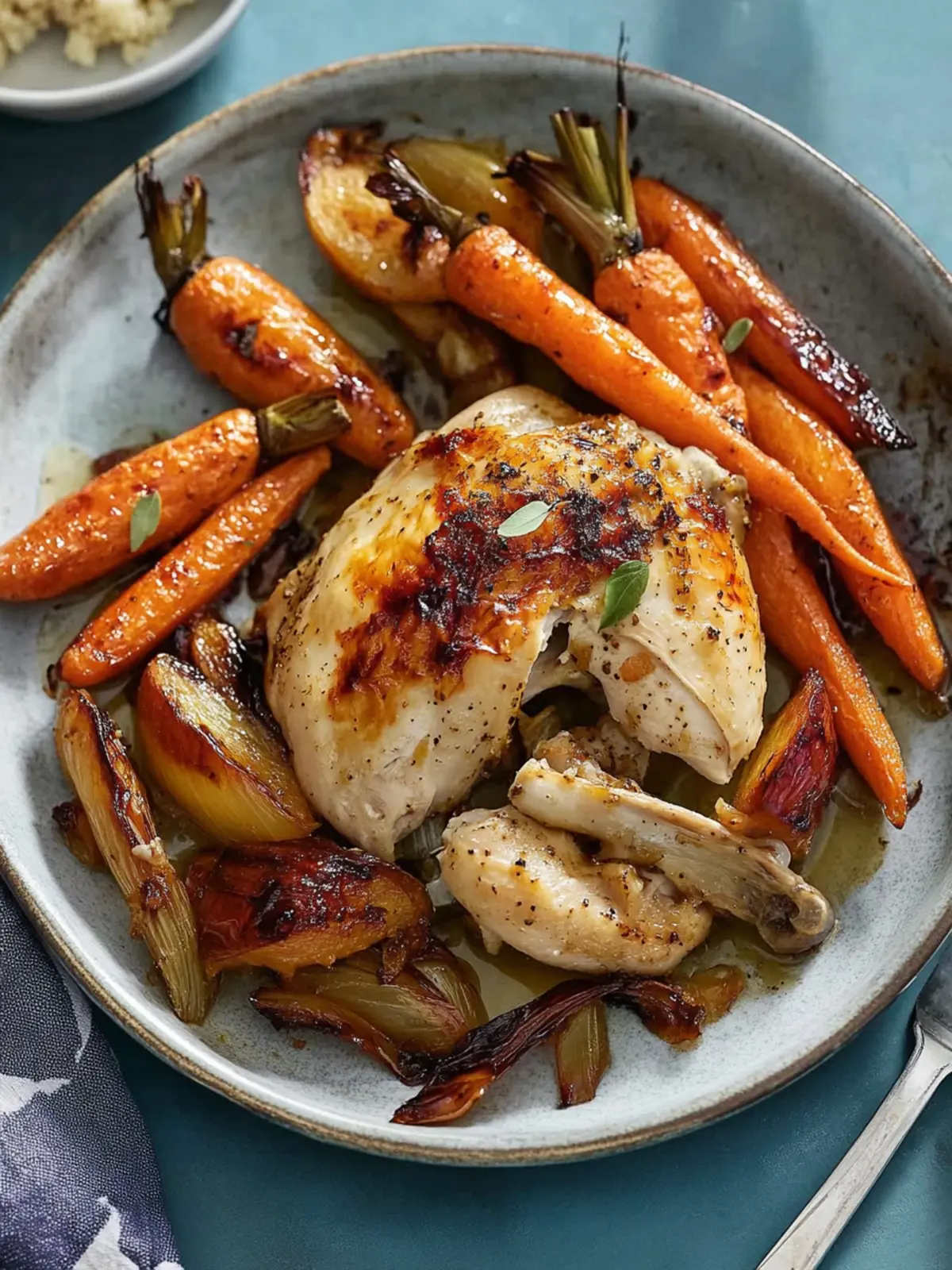Savory Spiced Roast Chicken with Sweet Caramelized Carrots 2 Spiced Roast Chicken with Caramelized Carrots and Shallots