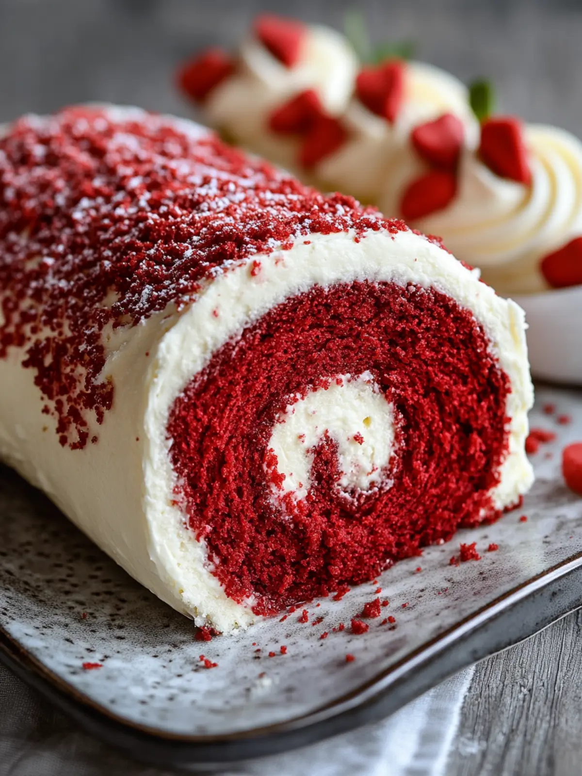 Decadent Red Velvet Cake Roll with Dreamy Cream Cheese Center 3 Red Velvet Cake Roll