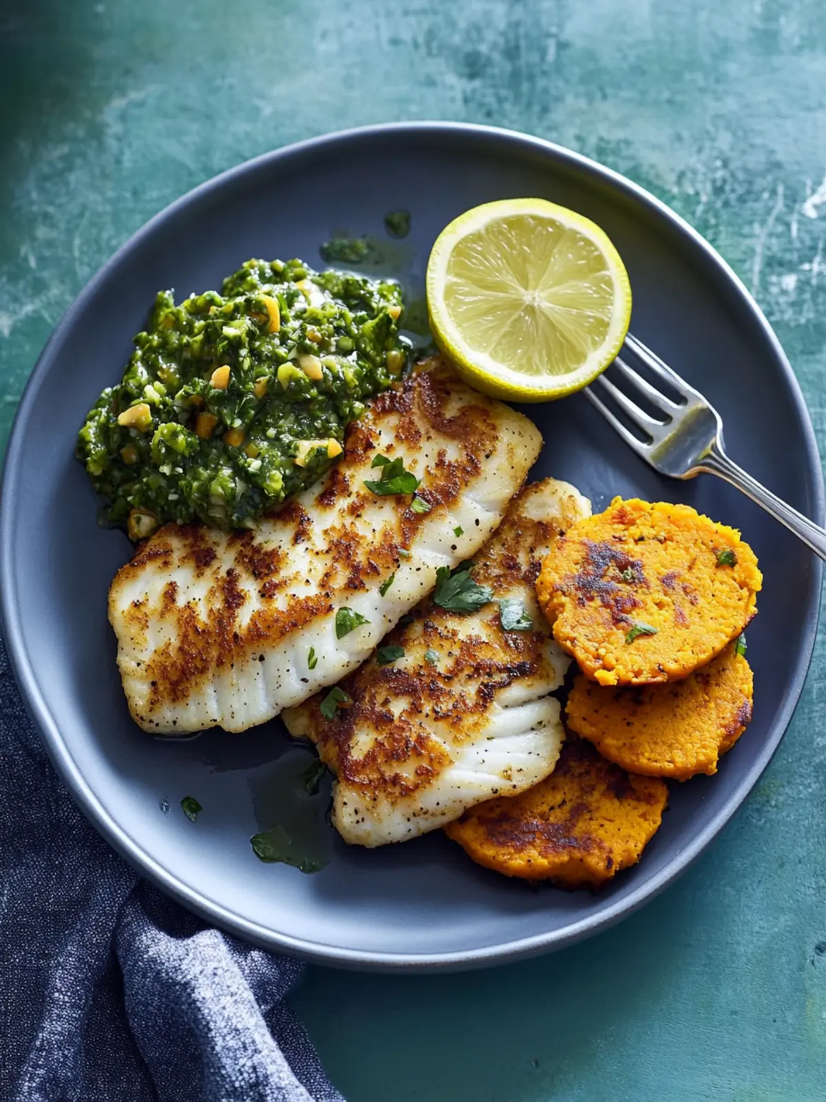 Tasty Tilapia with Sweet Potato Cakes and Chimichurri Delight 3 Tilapia with Sweet Potato Cakes and Chimichurri