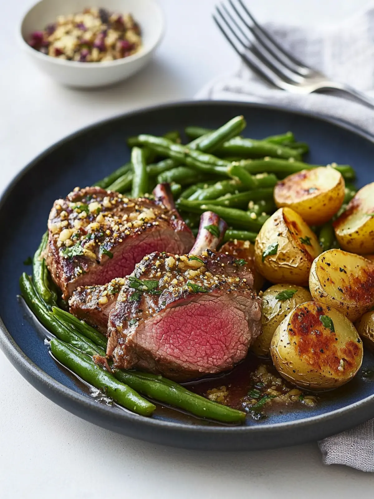 Seared Lamb with Mustard Potatoes and Green Beans Delight 3 Seared Lamb with Mustard Potatoes and Green Beans