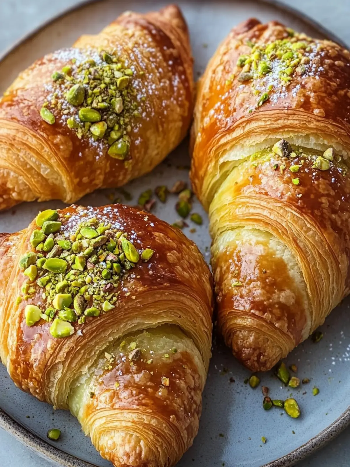 Golden Pistachio Croissants: Indulgent Breakfast Bliss 4 Golden Pistachio Croissants