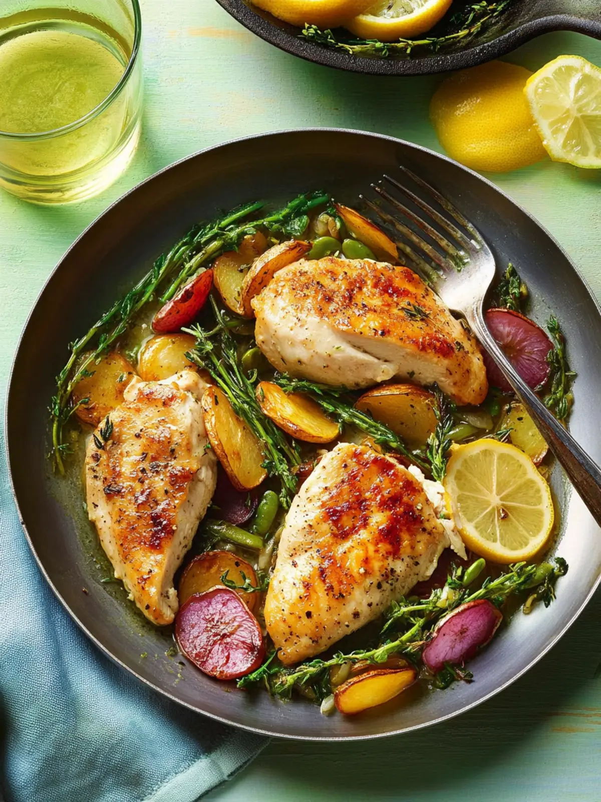 Zesty Lemon-Thyme Chicken with Spring Sauté in Just 35 Minutes 4 Lemon-Thyme Chicken with Spring Sauté