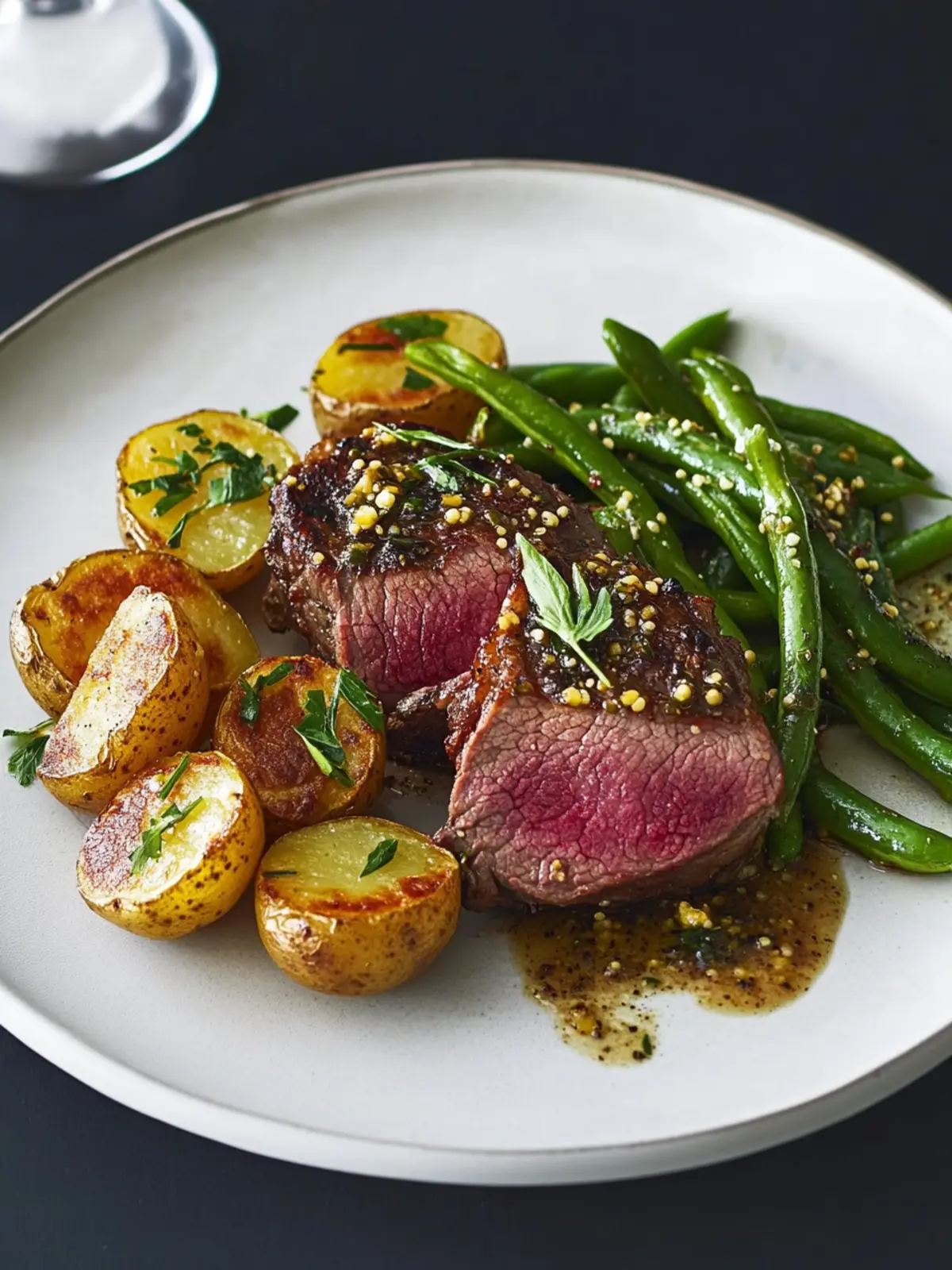 Seared Lamb with Mustard Potatoes and Green Beans Delight 4 Seared Lamb with Mustard Potatoes and Green Beans