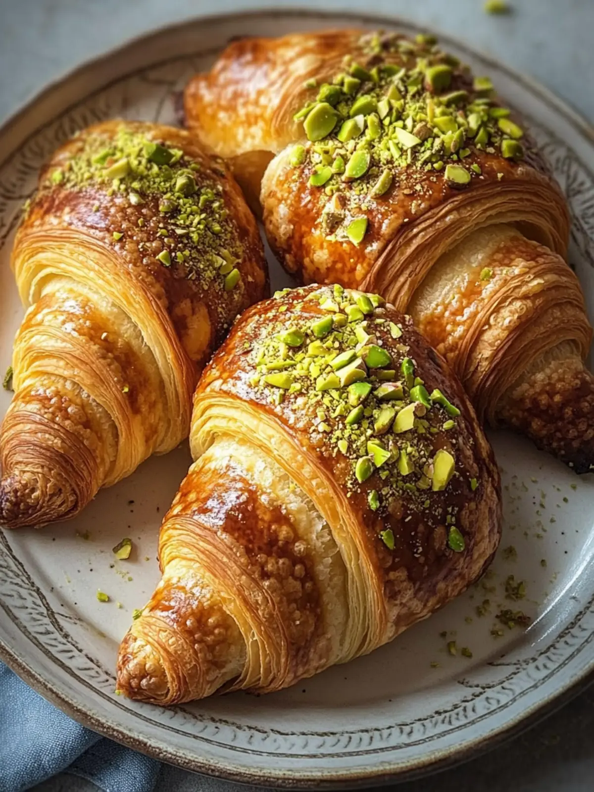 Golden Pistachio Croissants: Indulgent Breakfast Bliss 3 Golden Pistachio Croissants