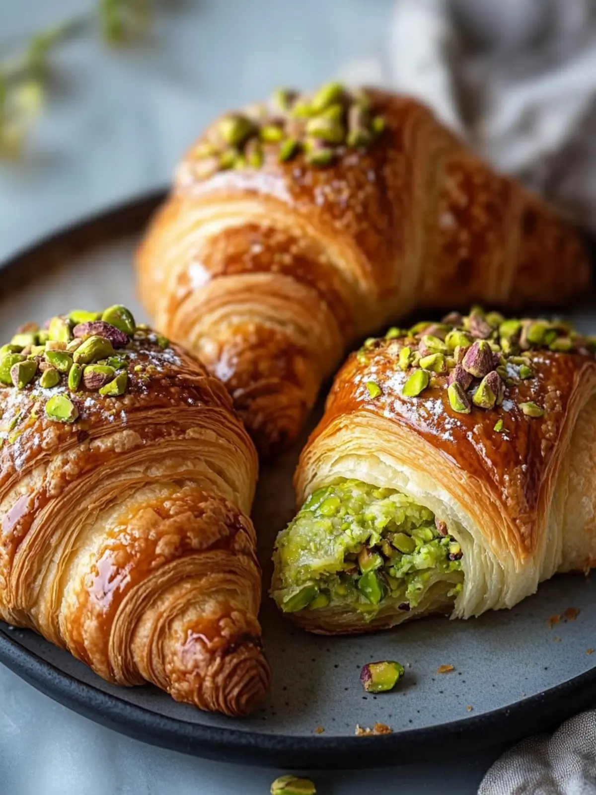 Golden Pistachio Croissants: Indulgent Breakfast Bliss 2 Golden Pistachio Croissants