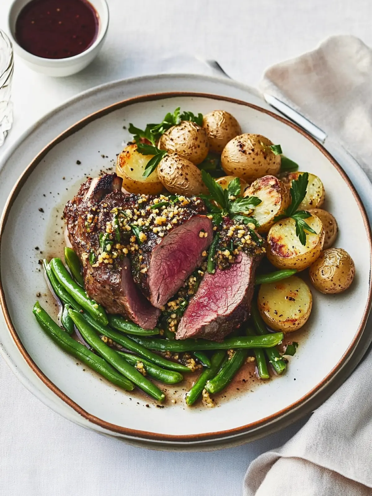 Seared Lamb with Mustard Potatoes and Green Beans Delight 2 Seared Lamb with Mustard Potatoes and Green Beans