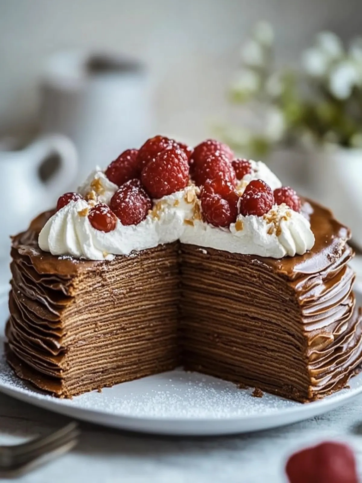 Indulge in Rich Chocolate Hazelnut Crepe Cake Layers 2 Chocolate Hazelnut Crepe Cake