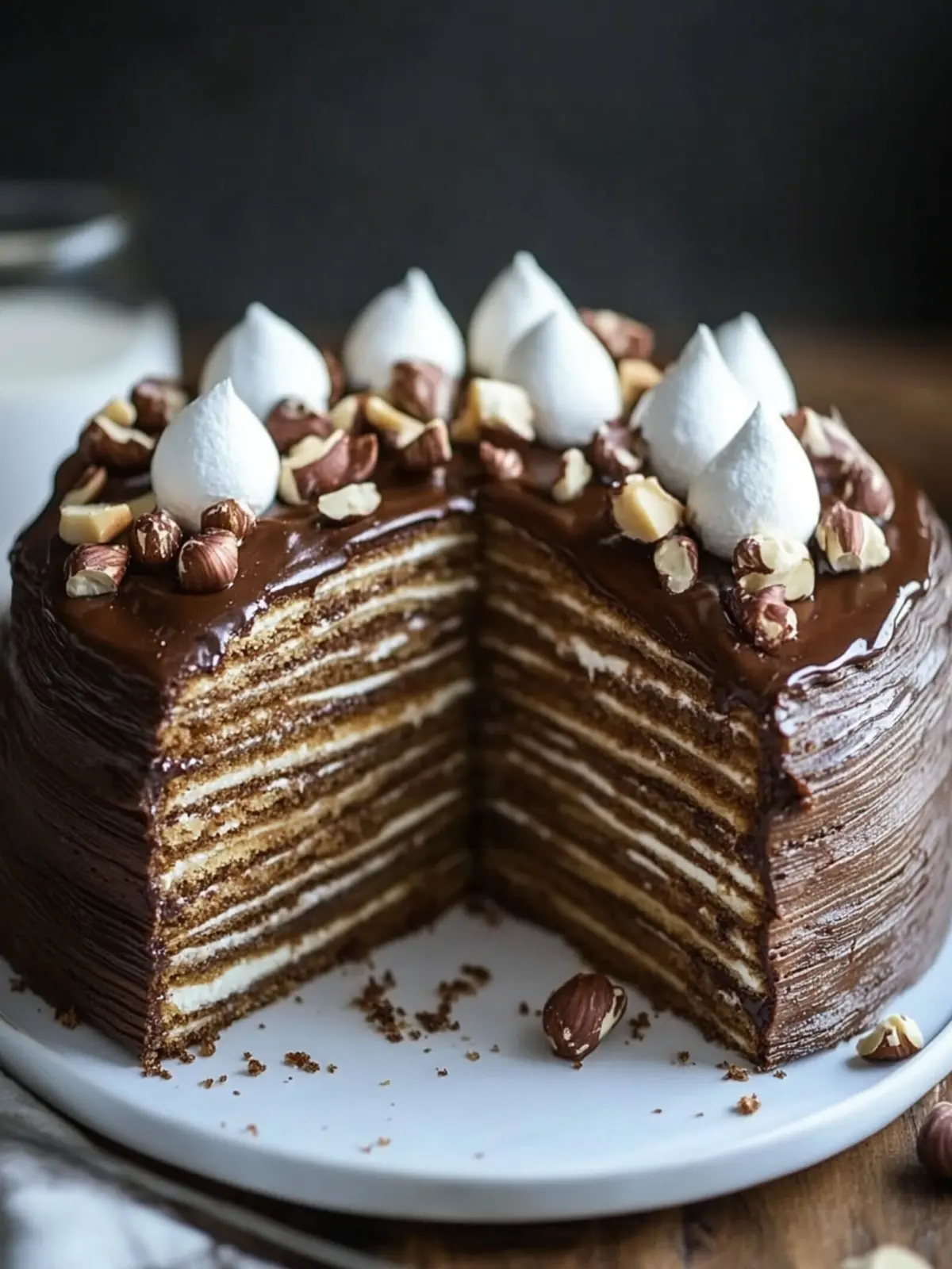 Indulge in Rich Chocolate Hazelnut Crepe Cake Layers 4 Chocolate Hazelnut Crepe Cake