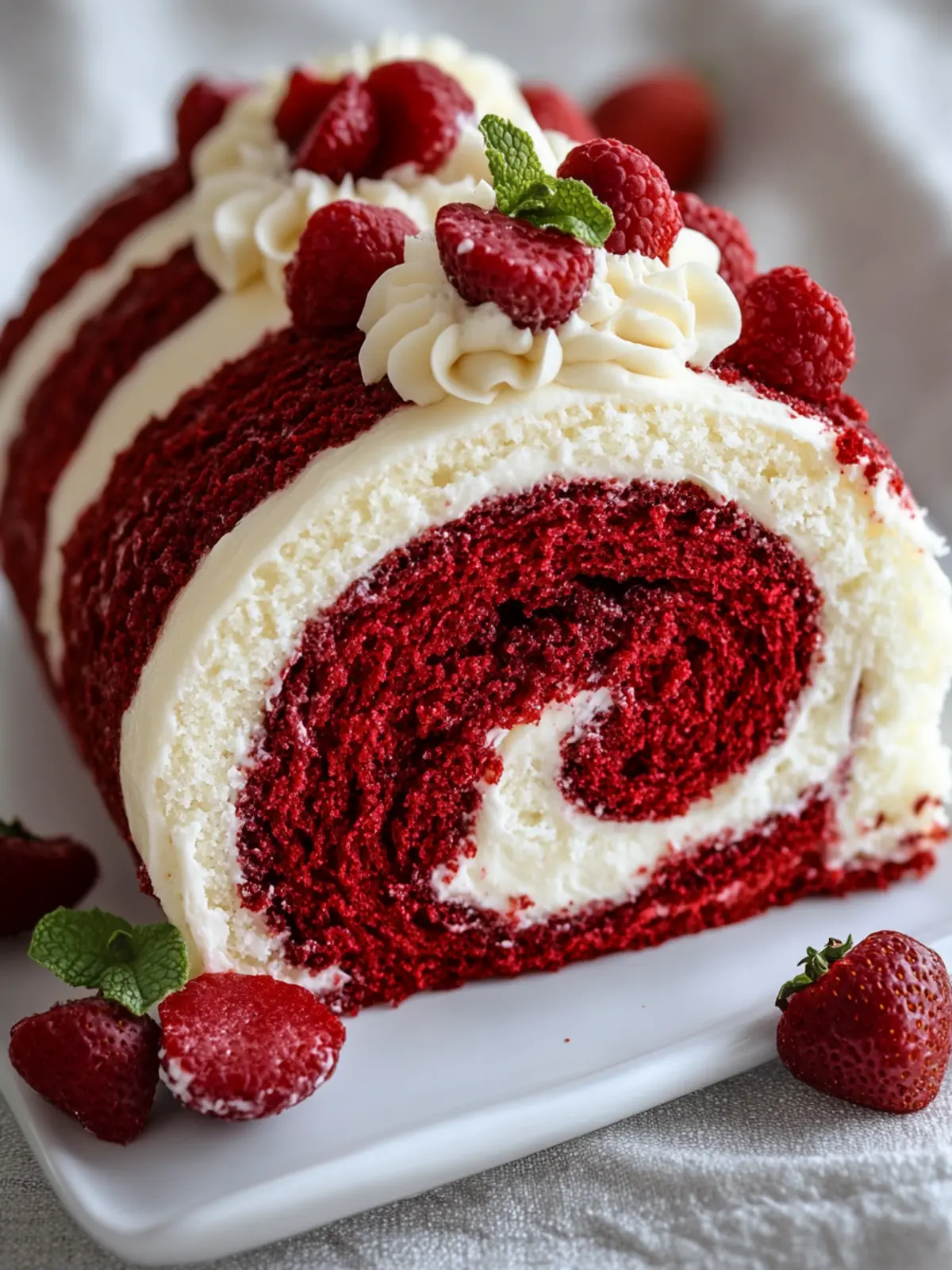 Decadent Red Velvet Cake Roll with Dreamy Cream Cheese Center 2 Red Velvet Cake Roll