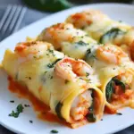 Shrimp and Spinach Stuffed Pasta Rolls in Creamy Red Pepper Bliss 8 Shrimp and Spinach Stuffed Pasta Rolls Red Pepper Cream