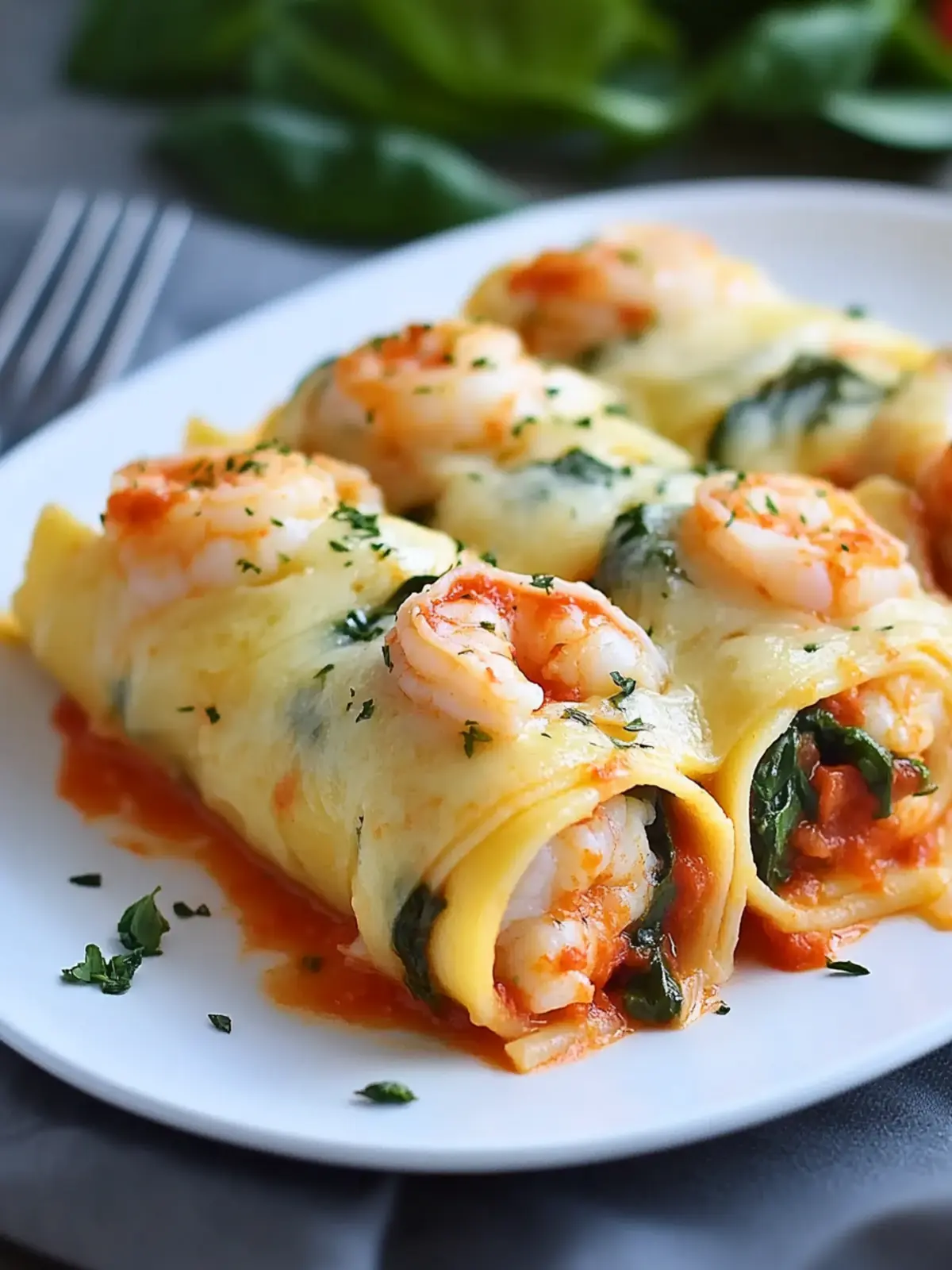 Shrimp and Spinach Stuffed Pasta Rolls in Creamy Red Pepper Bliss 5 Shrimp and Spinach Stuffed Pasta Rolls Red Pepper Cream