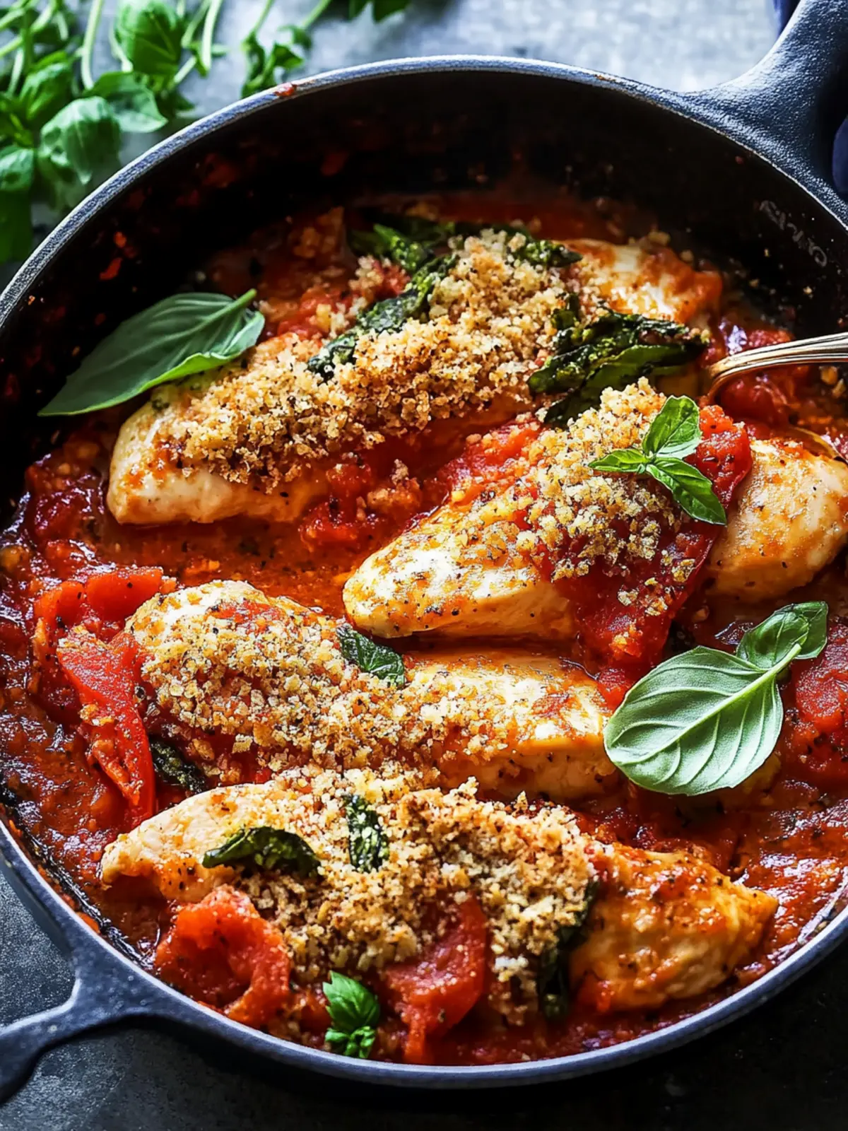 Spicy Chicken Arrabiata with Crunchy Garlic Breadcrumbs 4 Chicken Arrabiata with Herb and Garlic Breadcrumbs
