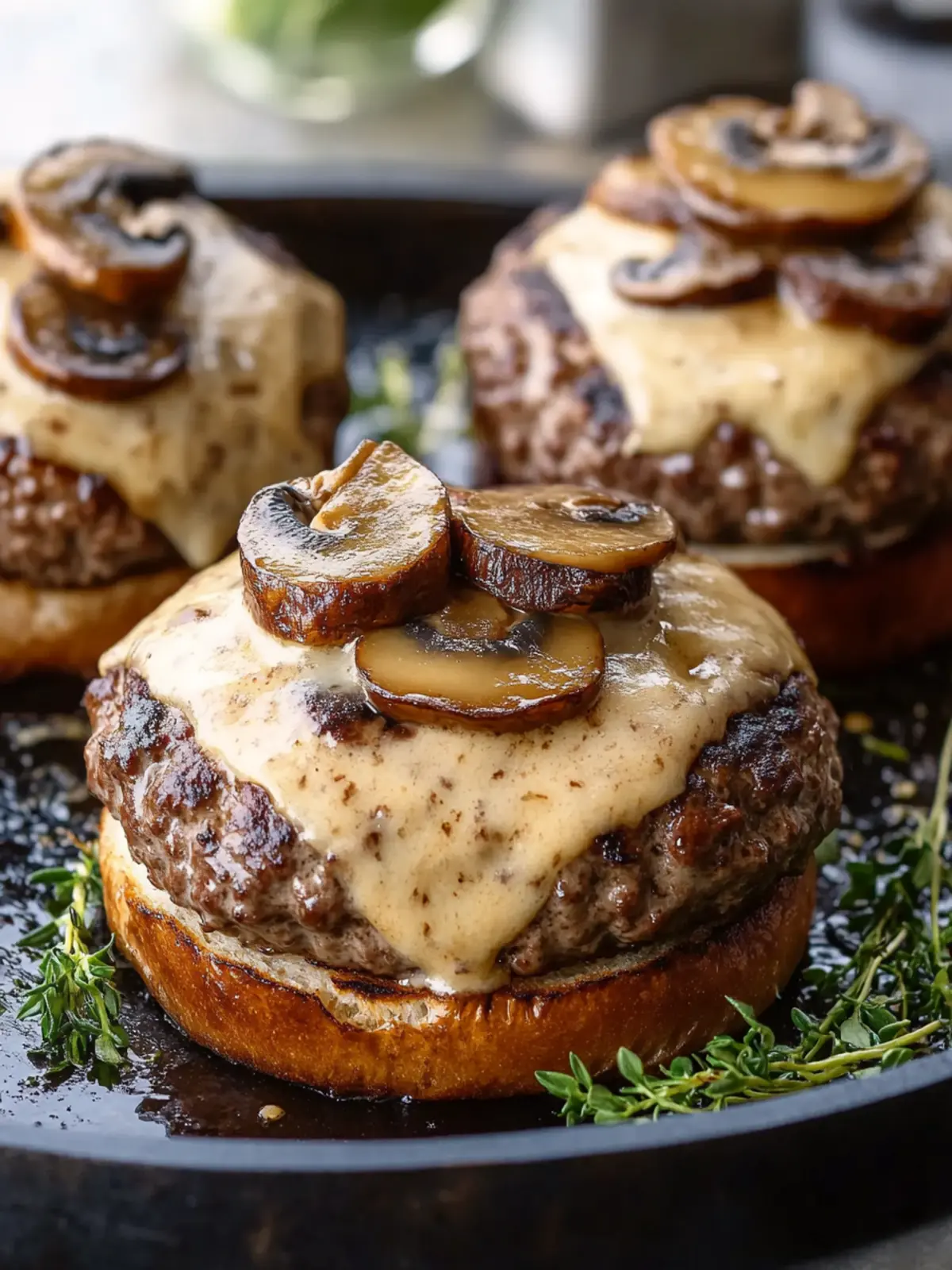Beef Hamburgers with Gruyère Mushroom Sauce: A Low-Carb Delight 3 Beef Hamburgers with Gruyere Mushroom Sauce