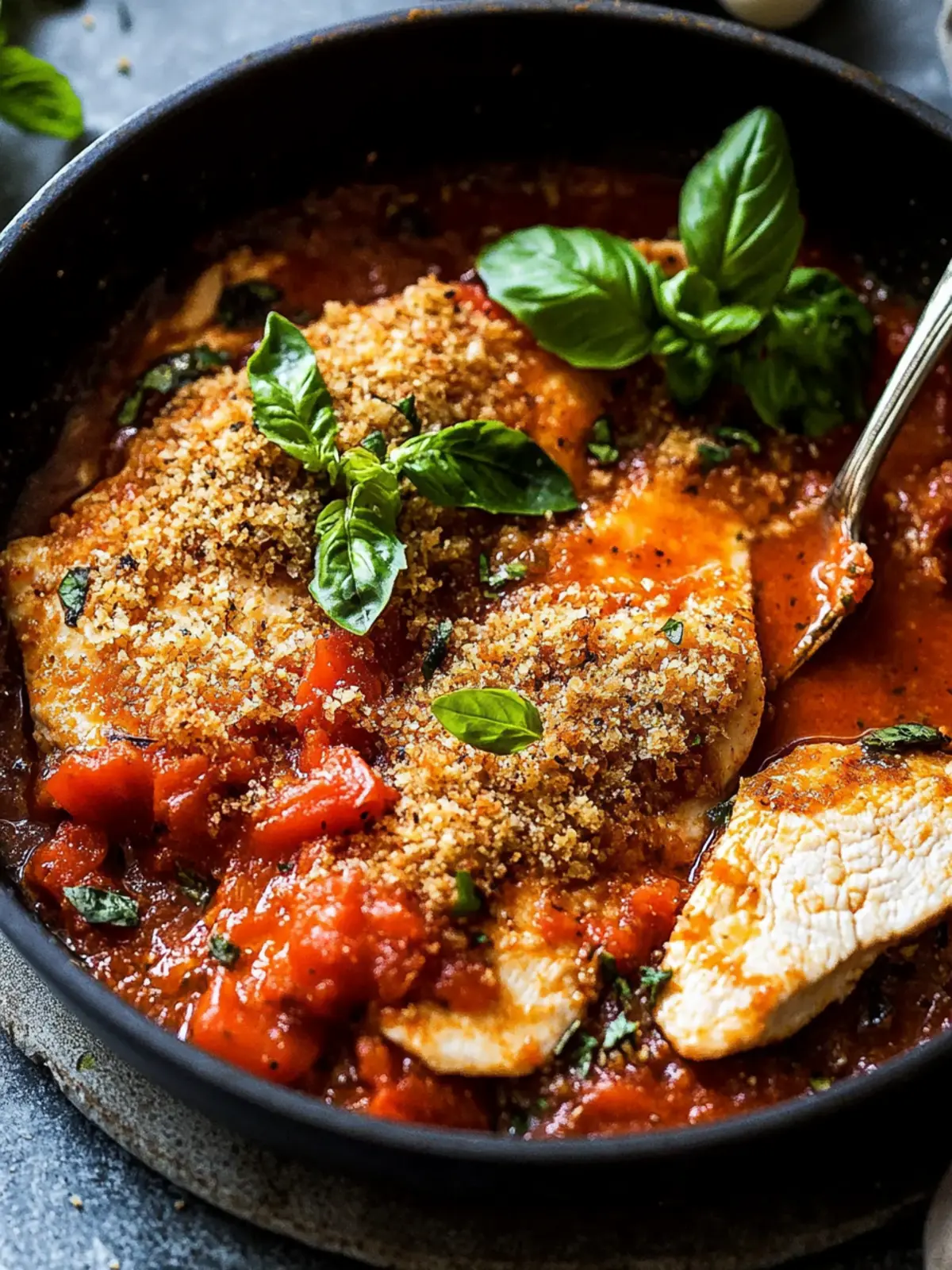 Spicy Chicken Arrabiata with Crunchy Garlic Breadcrumbs 2 Chicken Arrabiata with Herb and Garlic Breadcrumbs