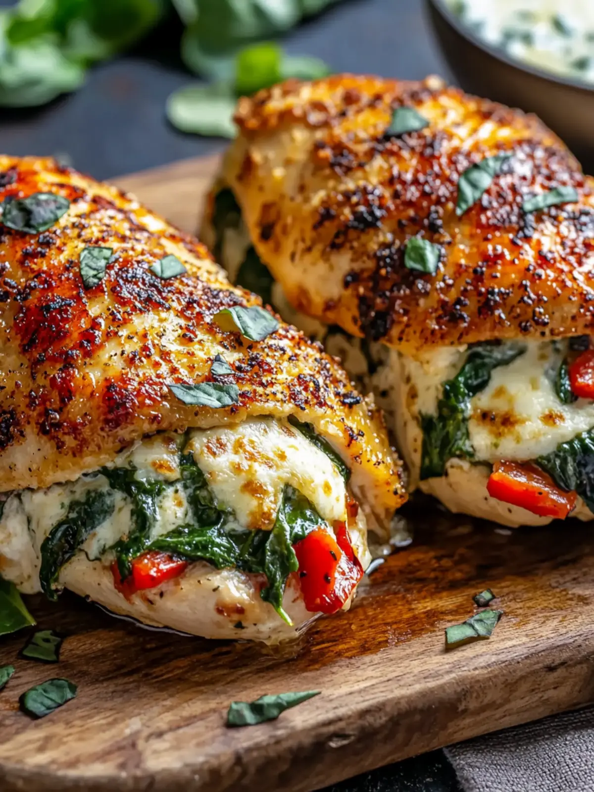 Savory Roasted Red Pepper, Spinach, and Mozzarella Stuffed Chicken 4 Roasted Red Pepper, Spinach, and Mozzarella Stuffed Chicken