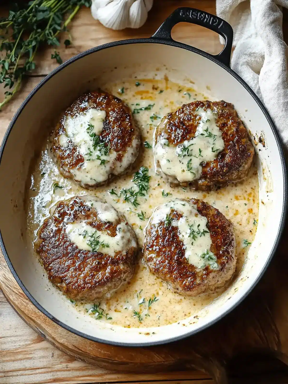 Savory Salisbury Steaks in Creamy Horseradish Parmesan Sauce 5 Salisbury Steaks in Horseradish Parmesan Sauce