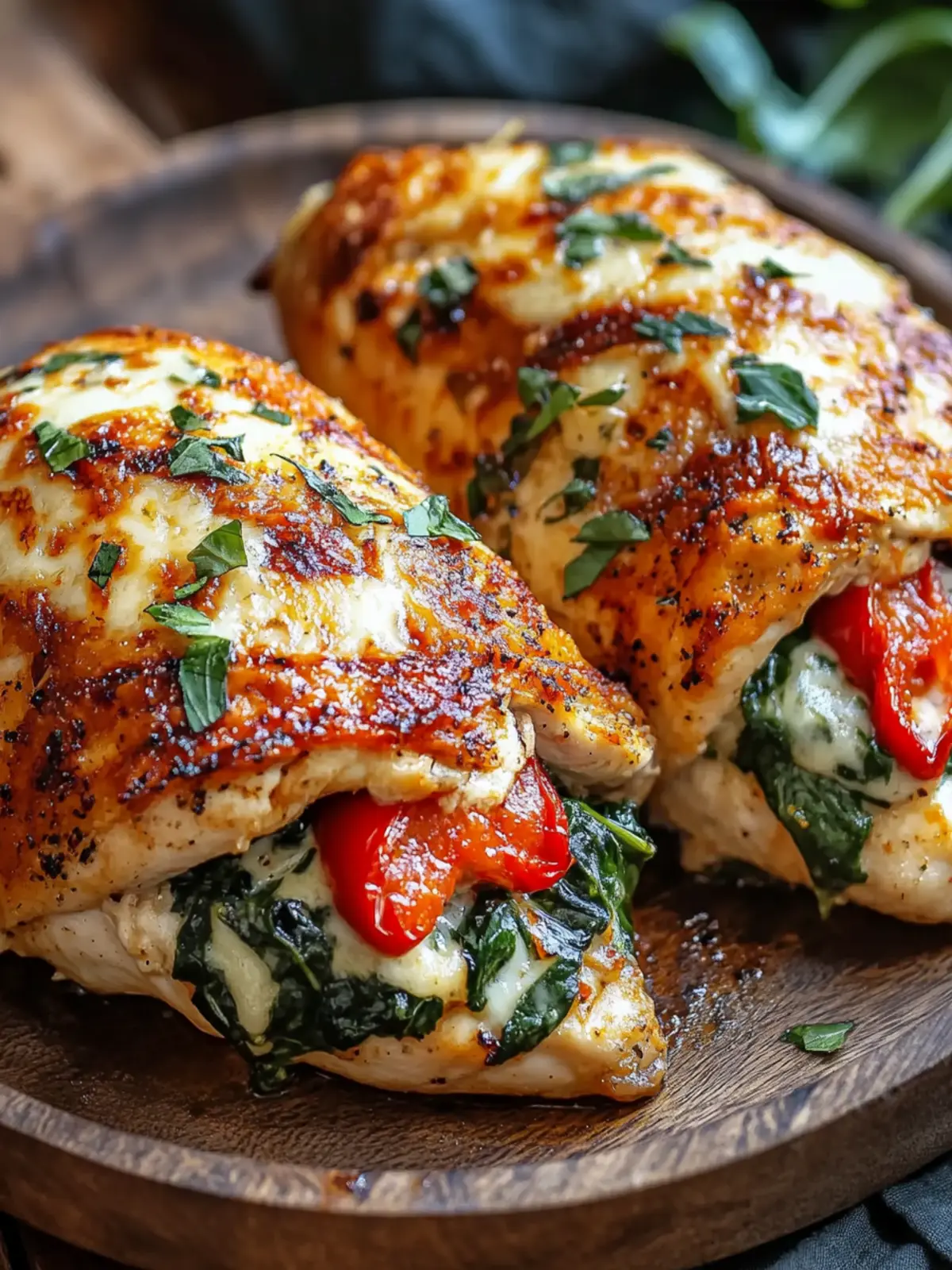 Savory Roasted Red Pepper, Spinach, and Mozzarella Stuffed Chicken 2 Roasted Red Pepper, Spinach, and Mozzarella Stuffed Chicken