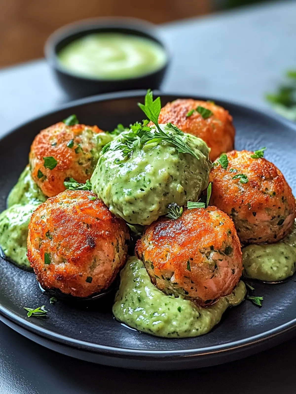 Salmon Balls with Creamy Avocado Sauce: A Flavorful Twist! 2 Salmon Balls with Creamy Avocado Sauce