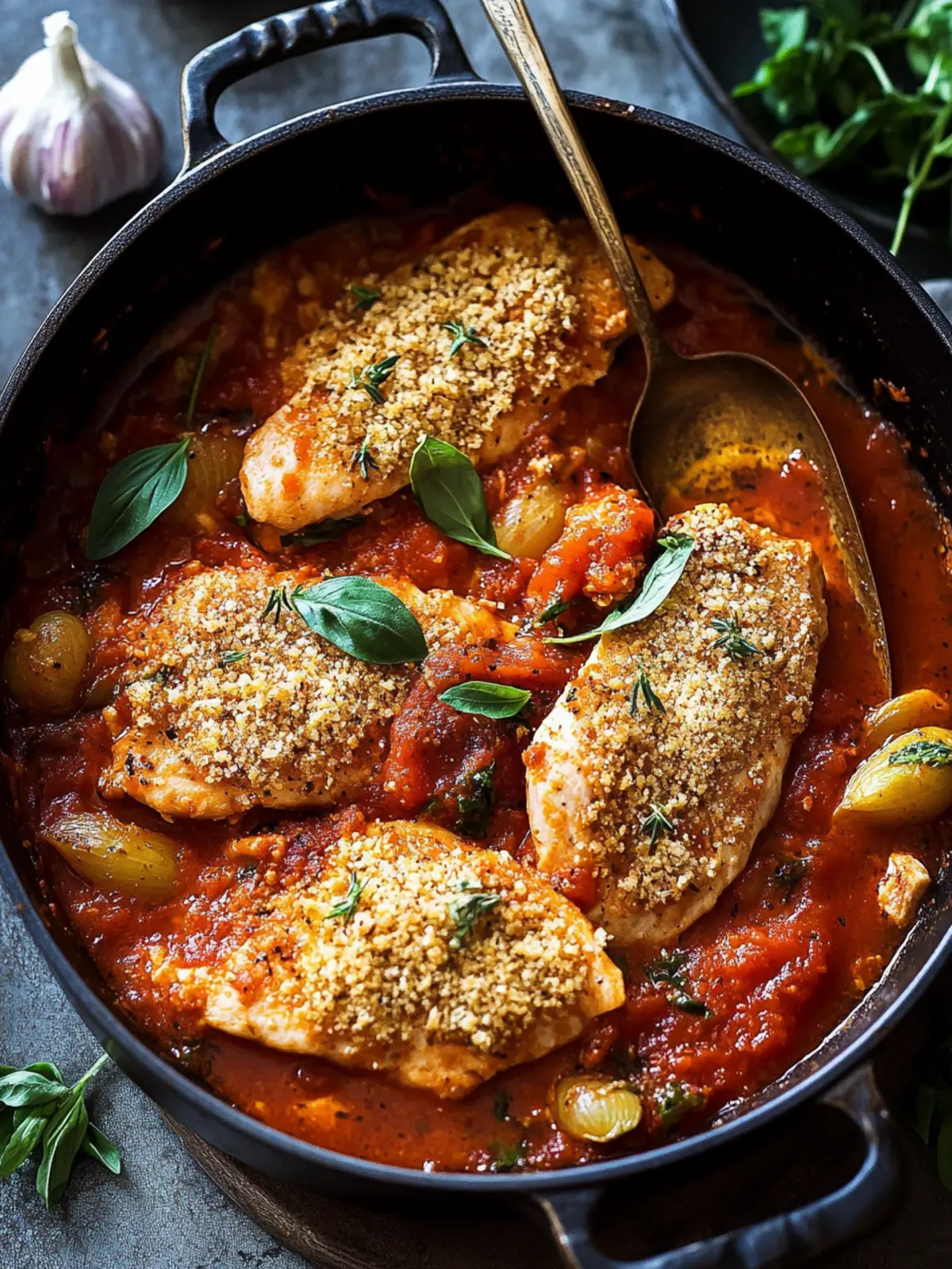 Spicy Chicken Arrabiata with Crunchy Garlic Breadcrumbs 5 Chicken Arrabiata with Herb and Garlic Breadcrumbs