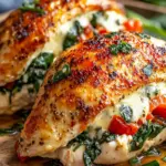 Savory Roasted Red Pepper, Spinach, and Mozzarella Stuffed Chicken 3 Roasted Red Pepper, Spinach, and Mozzarella Stuffed Chicken