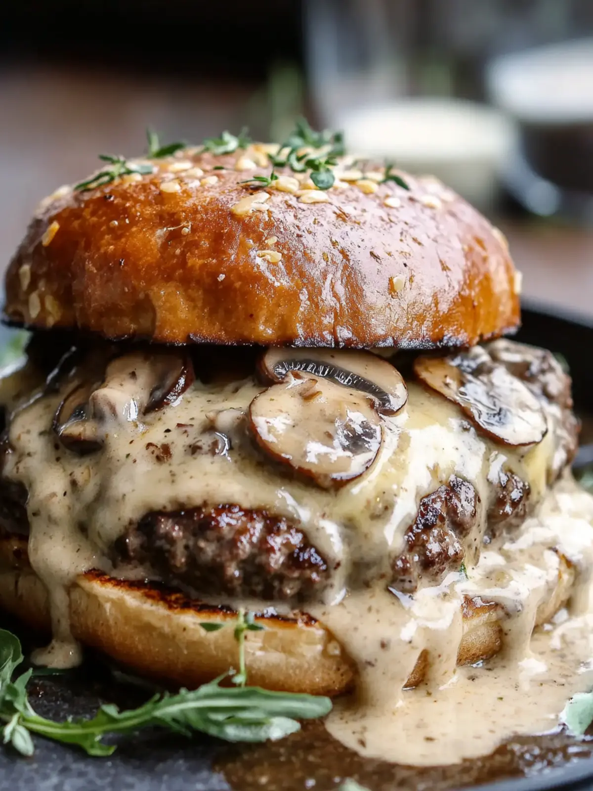 Beef Hamburgers with Gruyère Mushroom Sauce: A Low-Carb Delight 2 Beef Hamburgers with Gruyere Mushroom Sauce