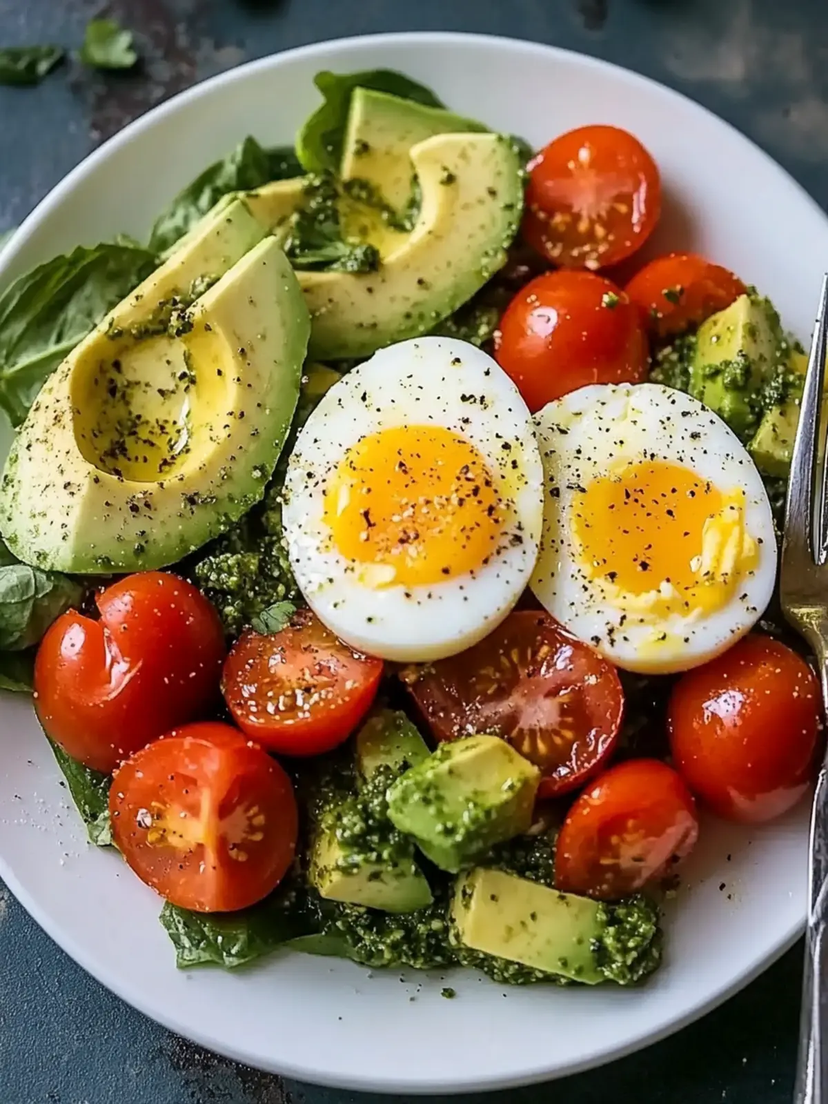 Pesto Tomato, Egg & Avocado Breakfast Salad to Energize Mornings 4 Pesto Tomato, Egg & Avocado Breakfast Salad