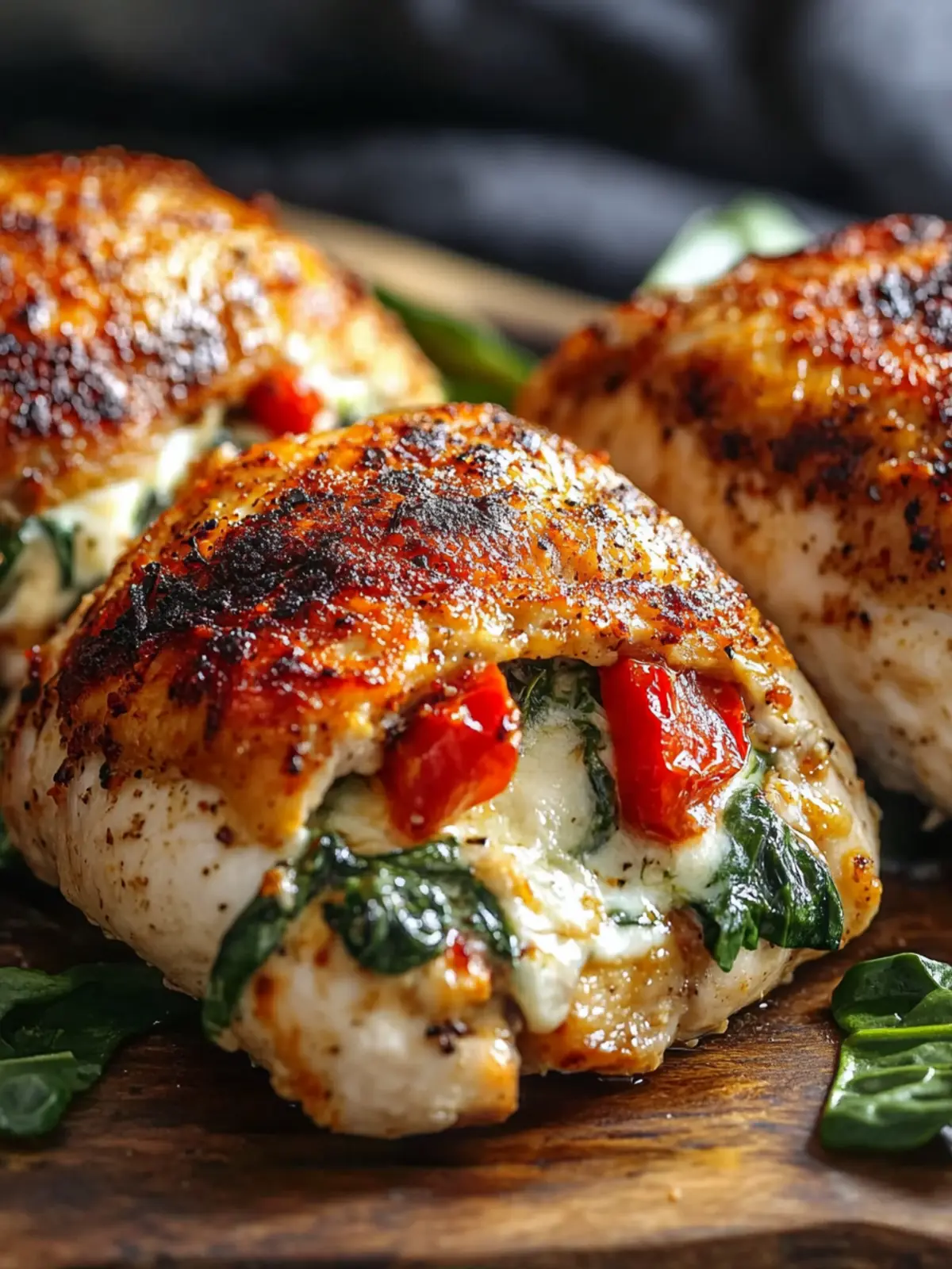 Savory Roasted Red Pepper, Spinach, and Mozzarella Stuffed Chicken 3 Roasted Red Pepper, Spinach, and Mozzarella Stuffed Chicken