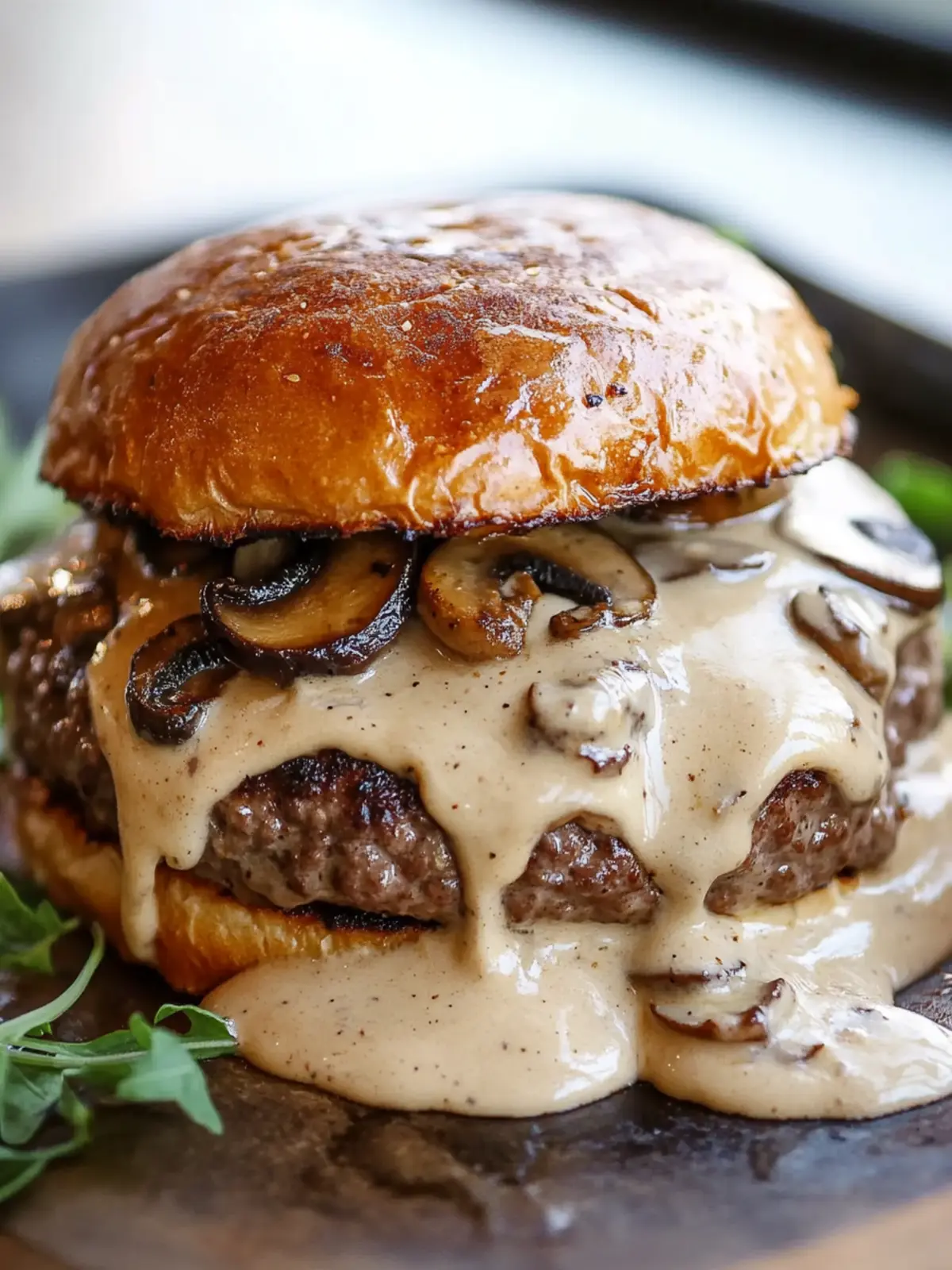 Beef Hamburgers with Gruyère Mushroom Sauce: A Low-Carb Delight 4 Beef Hamburgers with Gruyere Mushroom Sauce