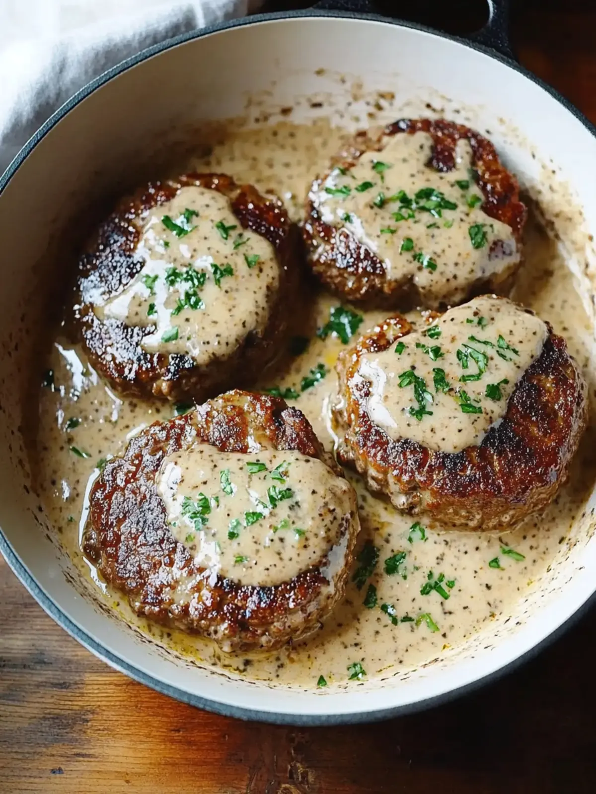 Savory Salisbury Steaks in Creamy Horseradish Parmesan Sauce 3 Salisbury Steaks in Horseradish Parmesan Sauce