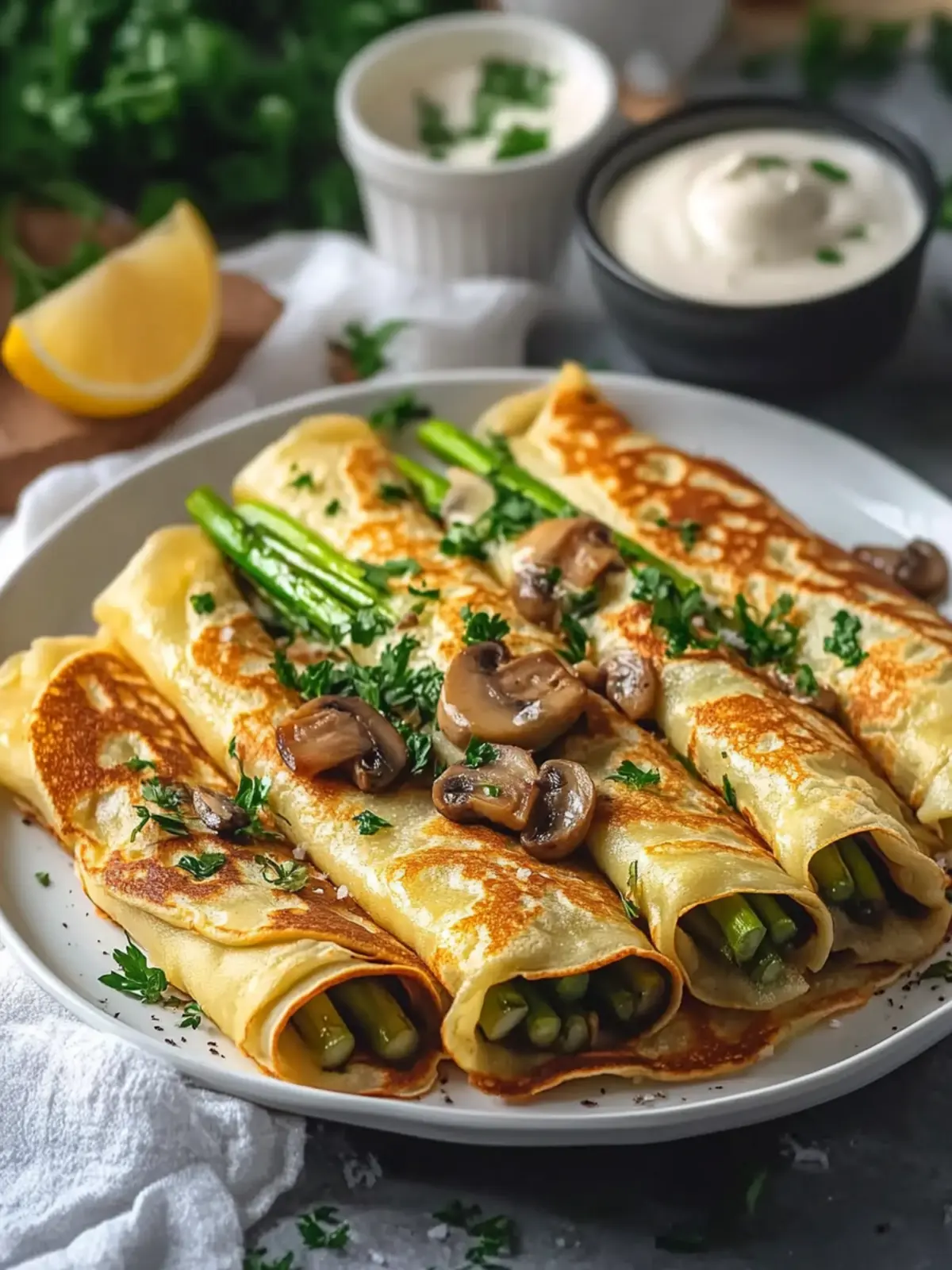 Tasty Asparagus Mushroom Crepes for a Cozy Dinner Delight 2 Tasty Asparagus Mushroom Crepes