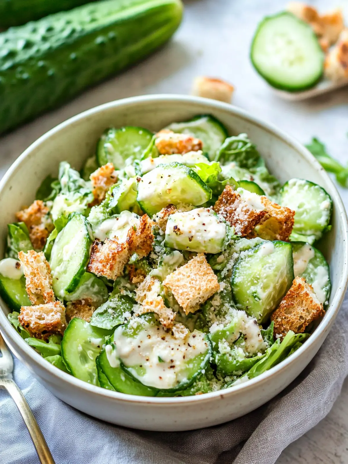 Crispy Cucumber Caesar Salad with Crunchy Bacon Delight 4 Cucumber Caesar Salad
