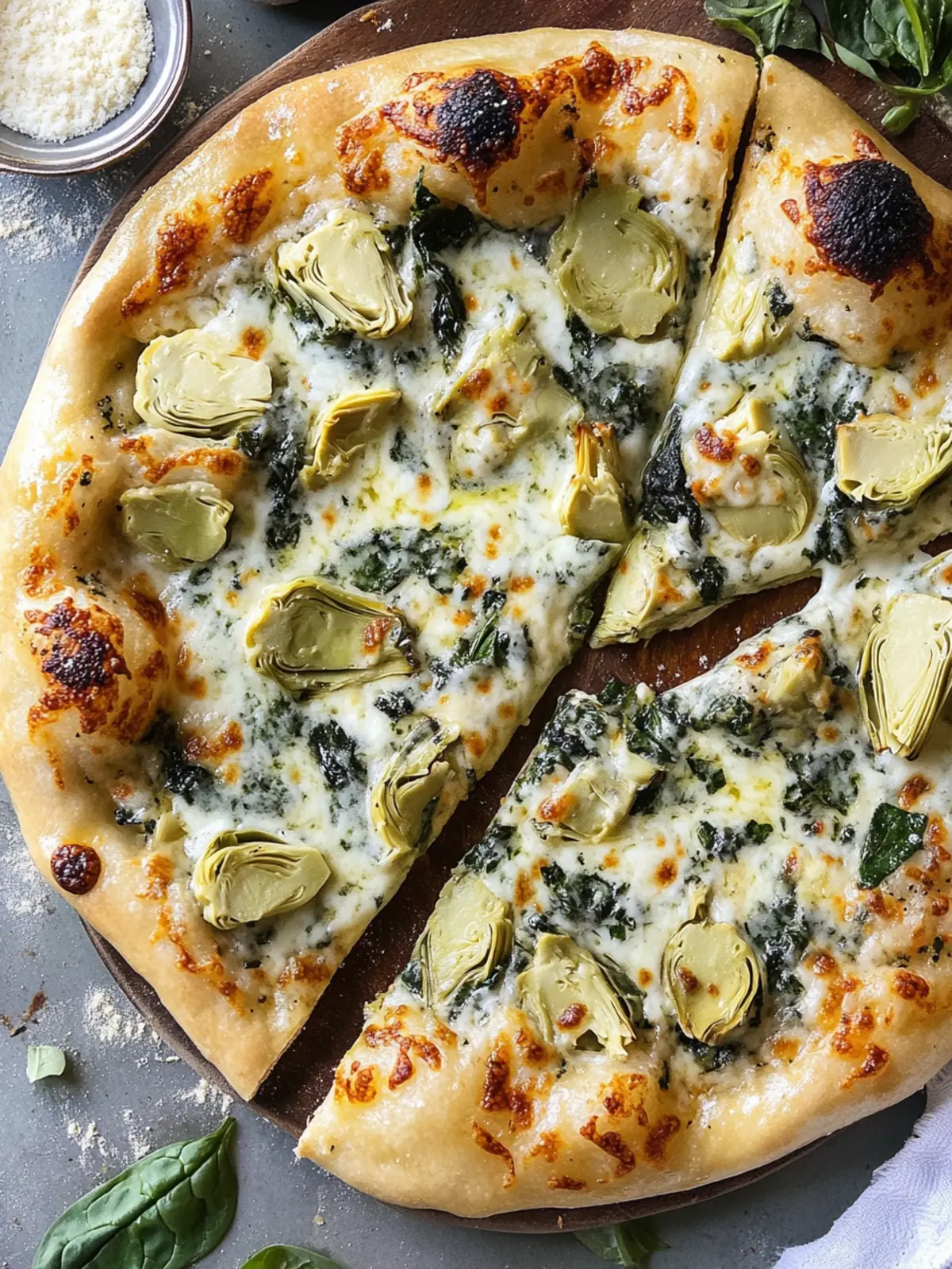Savory Artichoke Pizza with Spinach Parmesan Cream Sauce 3 artichoke pizza with spinach parmesan cream sauce