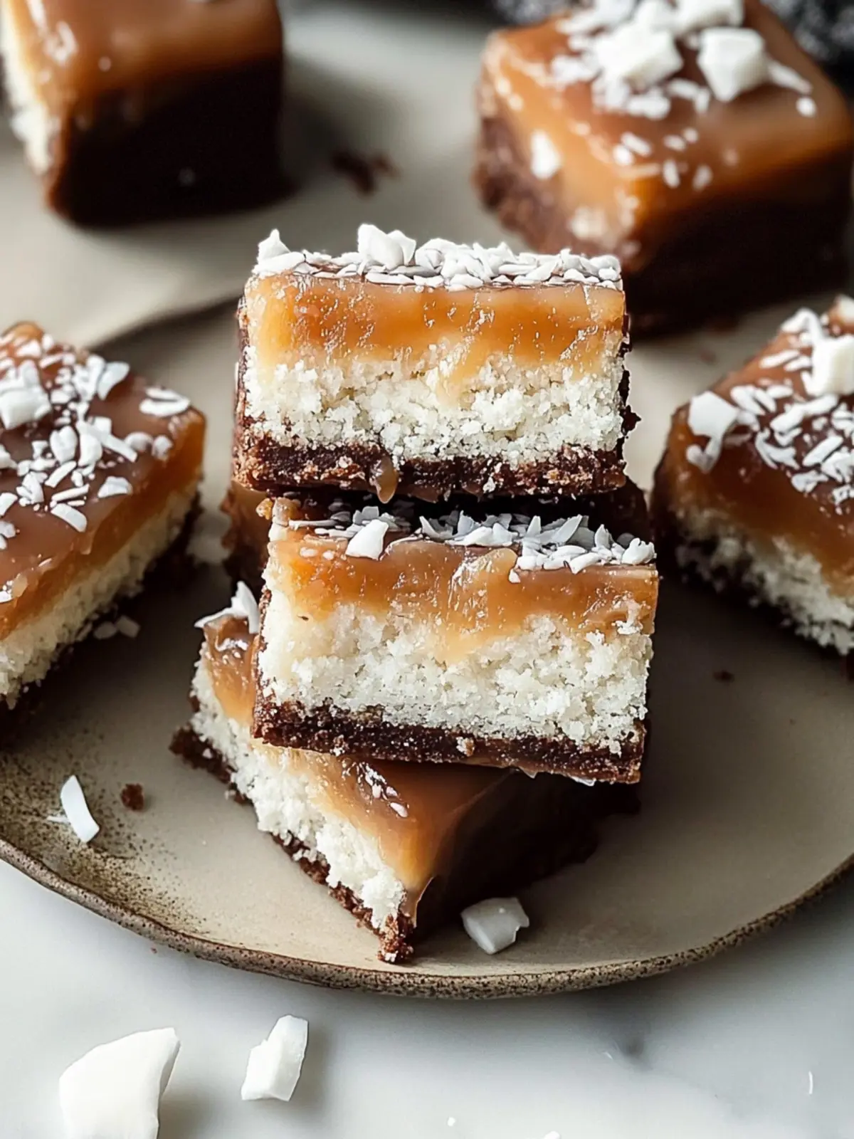 Indulge in Delicious Coconut Caramel Bars – No Bake Bliss 3 Coconut Caramel Bars