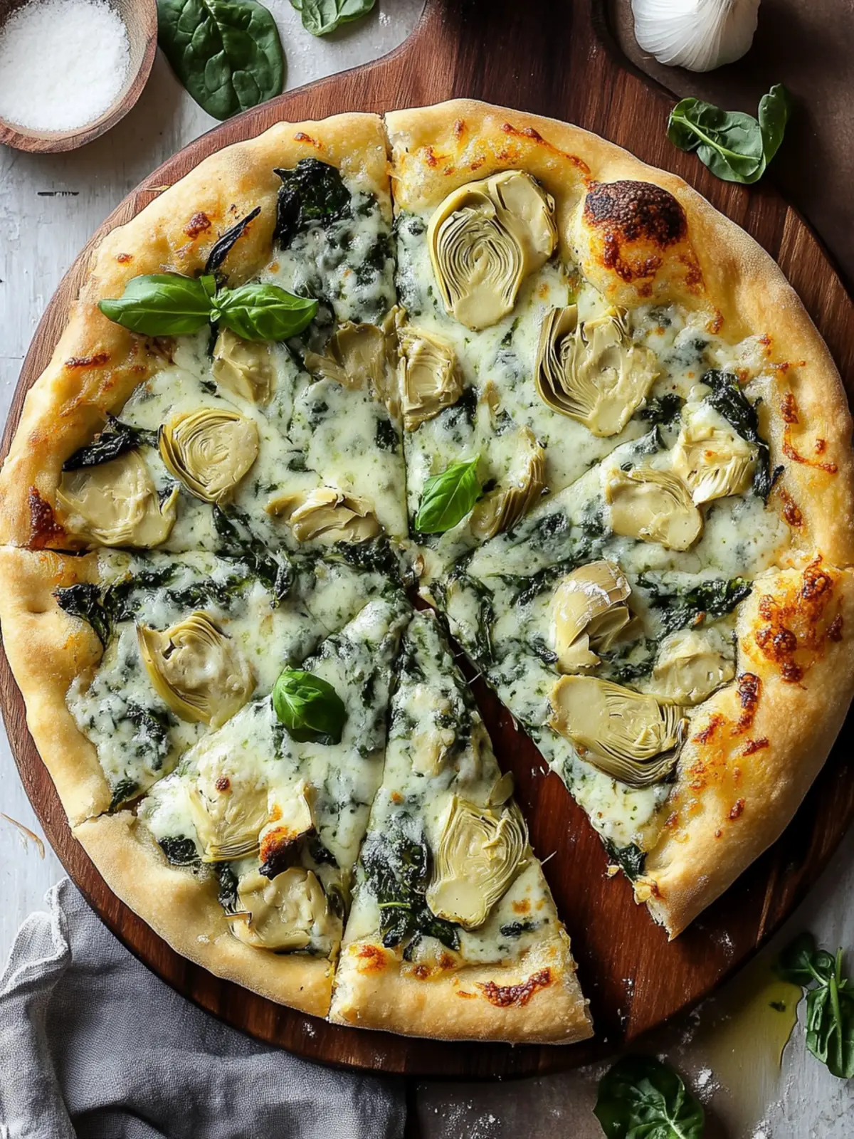 Savory Artichoke Pizza with Spinach Parmesan Cream Sauce 2 artichoke pizza with spinach parmesan cream sauce