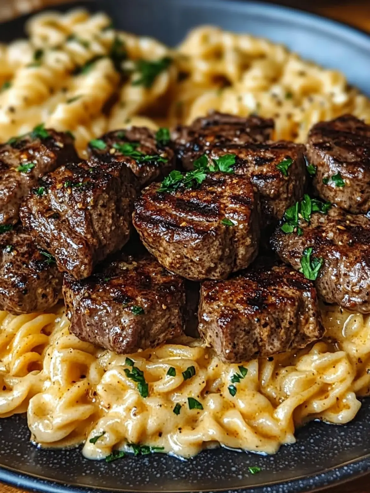 Savor Creamy Garlic Butter Steak Bites with Spicy Cajun Pasta 2 Creamy Garlic Butter Steak Bites with Spicy Cajun Alfredo Twisted Pasta