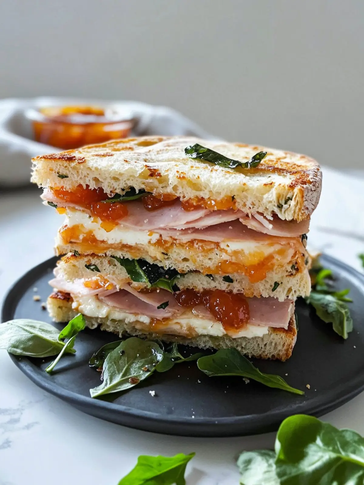 Goat’s Cheese and Ham Focaccia Sandwich with Apricot Jam Bliss 4 Goat’s Cheese and Ham Focaccia Sandwich with Apricot Jam