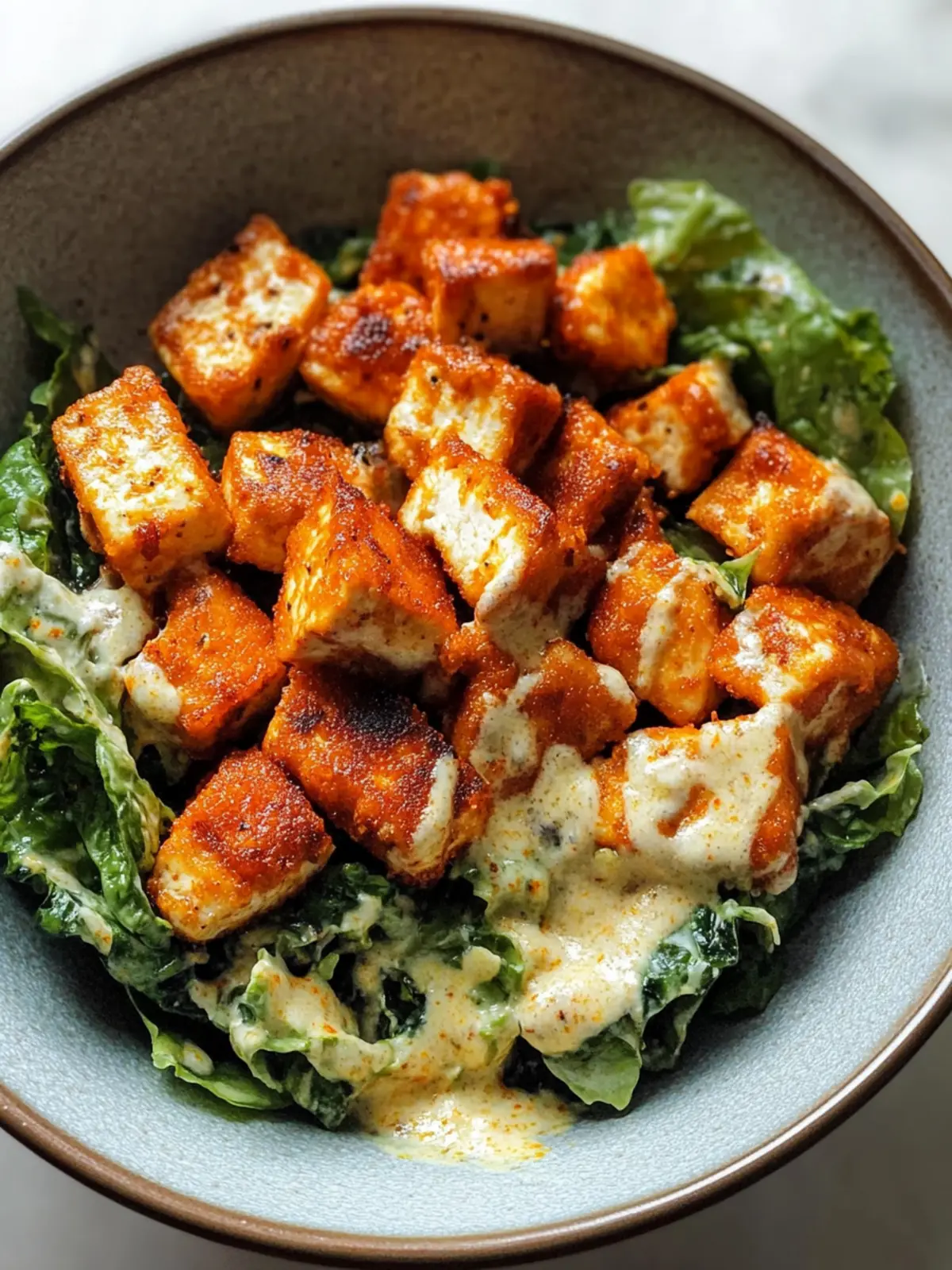 Crispy Buffalo Tofu with Caesar Salad for a Flavorful Feast 3 Crispy Buffalo Tofu with Caesar Salad