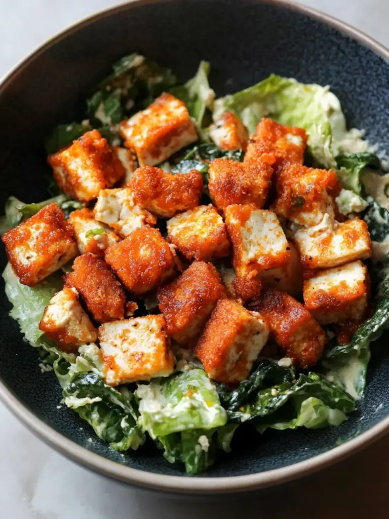Crispy Buffalo Tofu with Caesar Salad