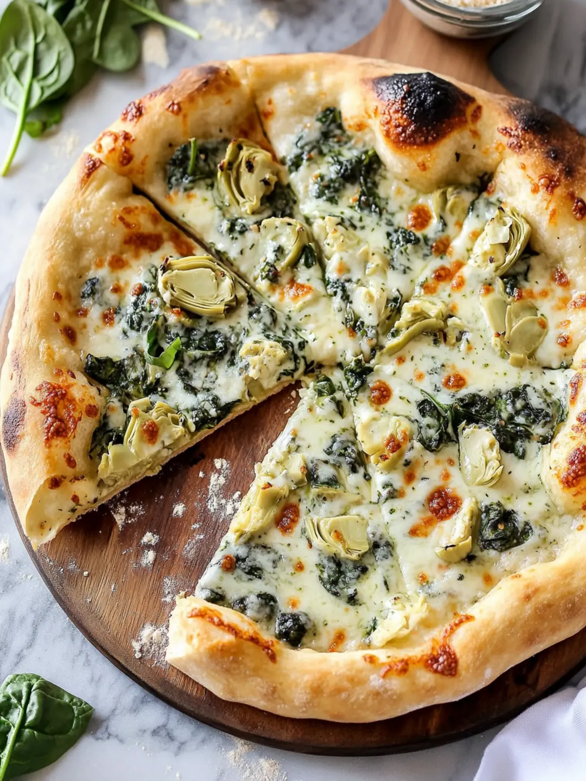 Savory Artichoke Pizza with Spinach Parmesan Cream Sauce 4 artichoke pizza with spinach parmesan cream sauce