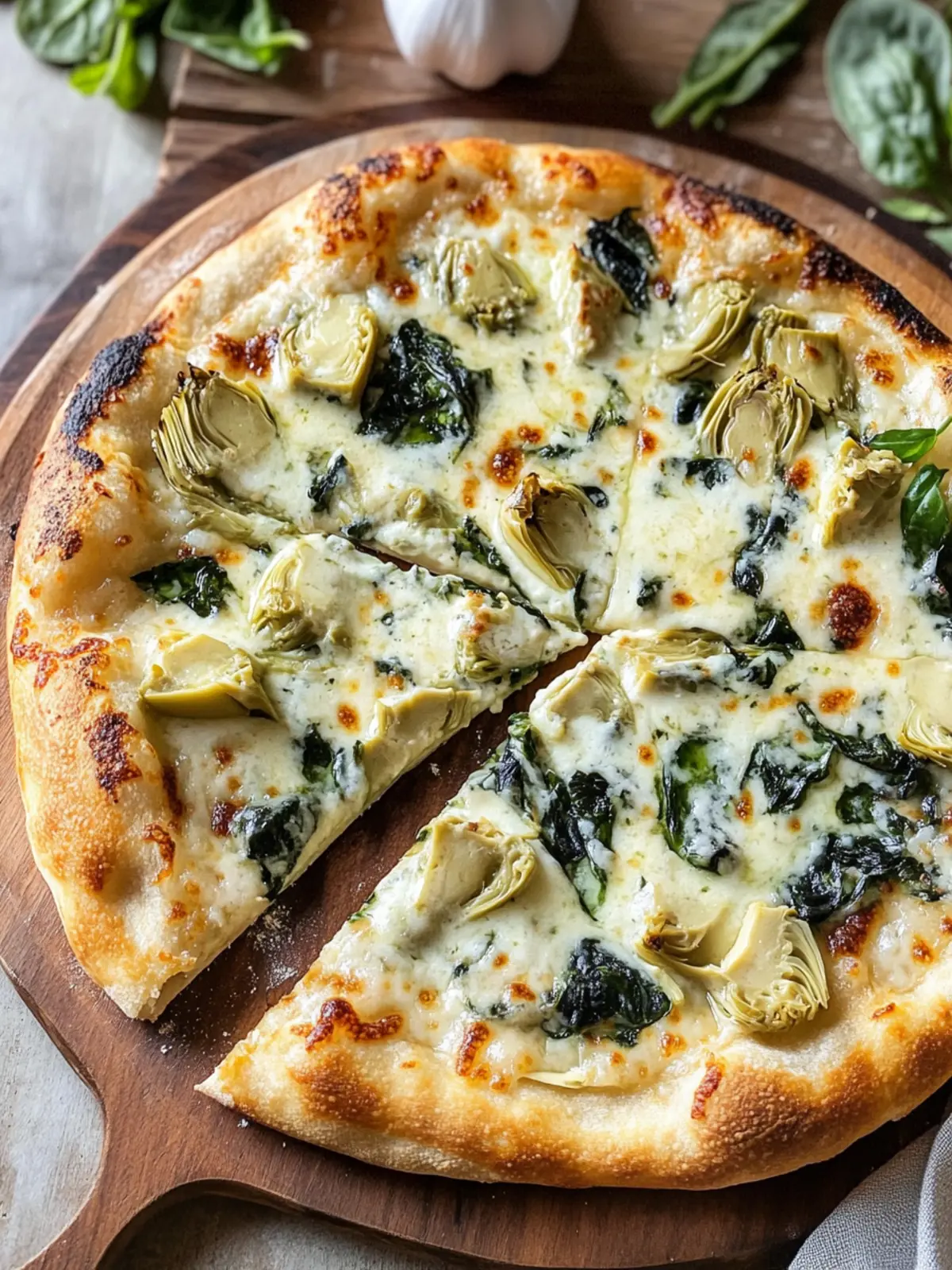 Savory Artichoke Pizza with Spinach Parmesan Cream Sauce 5 artichoke pizza with spinach parmesan cream sauce