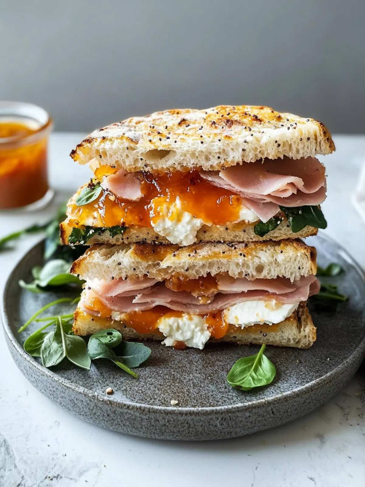 Goat’s Cheese and Ham Focaccia Sandwich with Apricot Jam Bliss 2 Goat’s Cheese and Ham Focaccia Sandwich with Apricot Jam