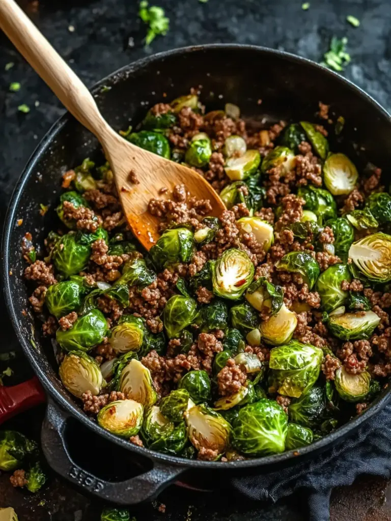 Ground Beef and Brussels Sprouts Skillet