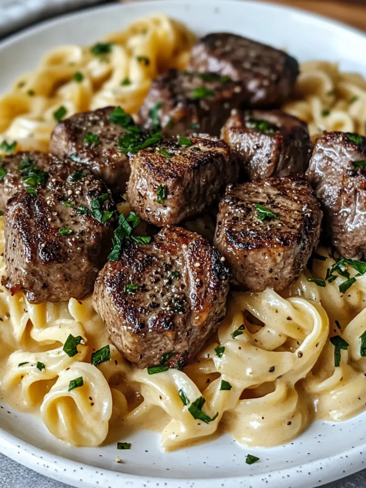 Savor Creamy Garlic Butter Steak Bites with Spicy Cajun Pasta 3 Creamy Garlic Butter Steak Bites with Spicy Cajun Alfredo Twisted Pasta