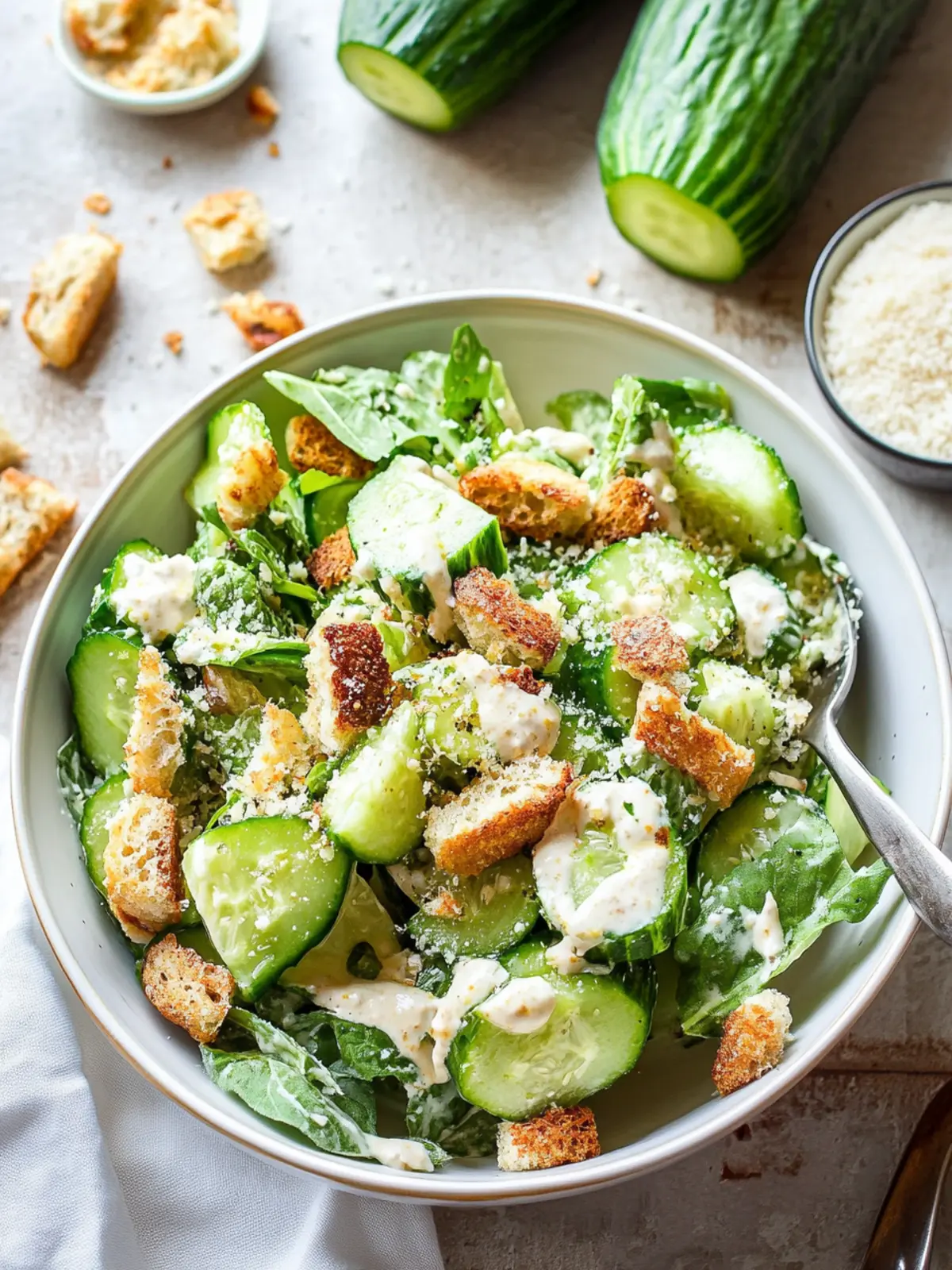 Crispy Cucumber Caesar Salad with Crunchy Bacon Delight 3 Cucumber Caesar Salad